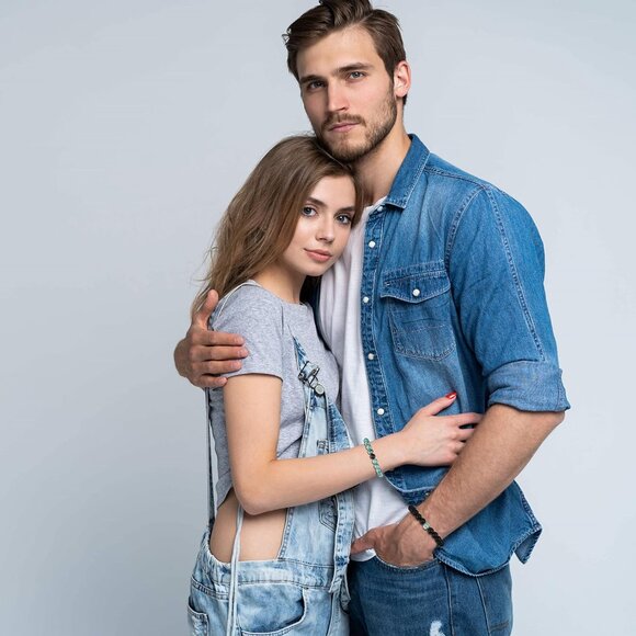 Matching Couples Bracelets African Turquoise Onyx Stone Adjustable Nylons - Picture 2 of 7